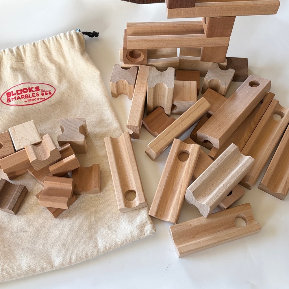 Natural Wood Marble Run Building Set - Neutral Wood